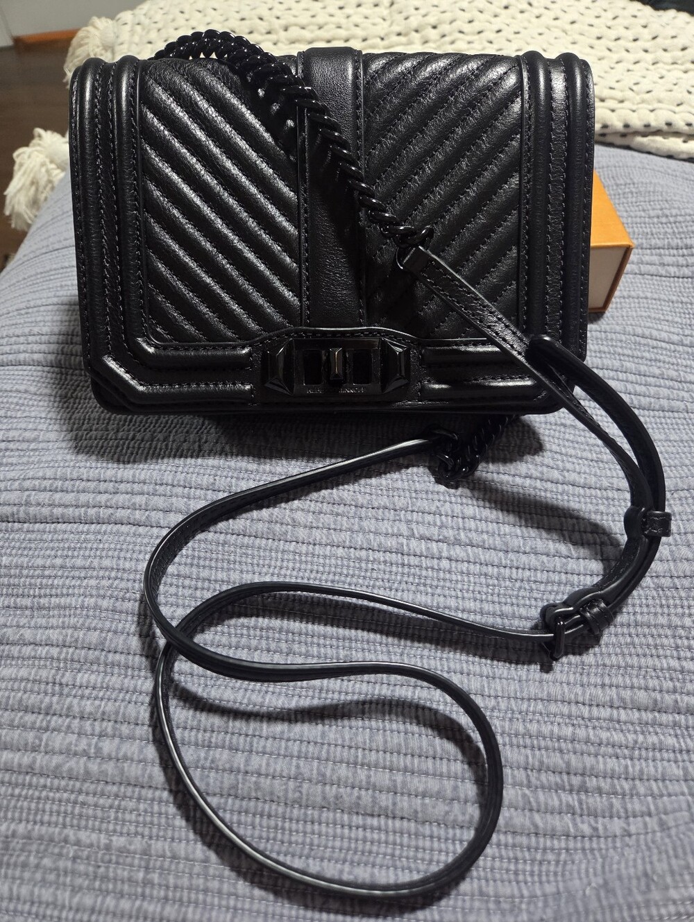 Rebecca Minkoff Black Chevron Quilted Love Crossbody Bag